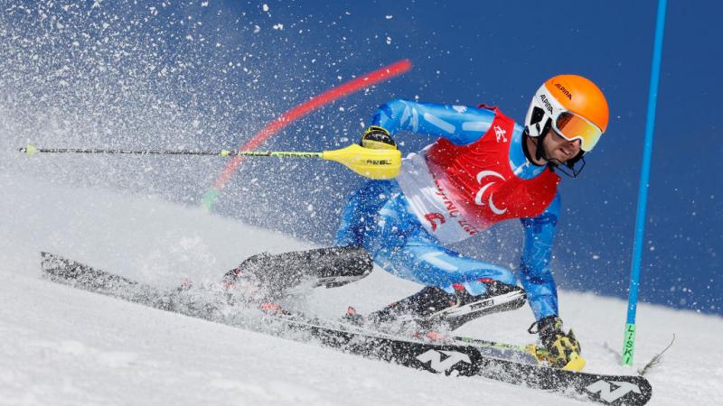 A male skier competes at Beijing 2022.