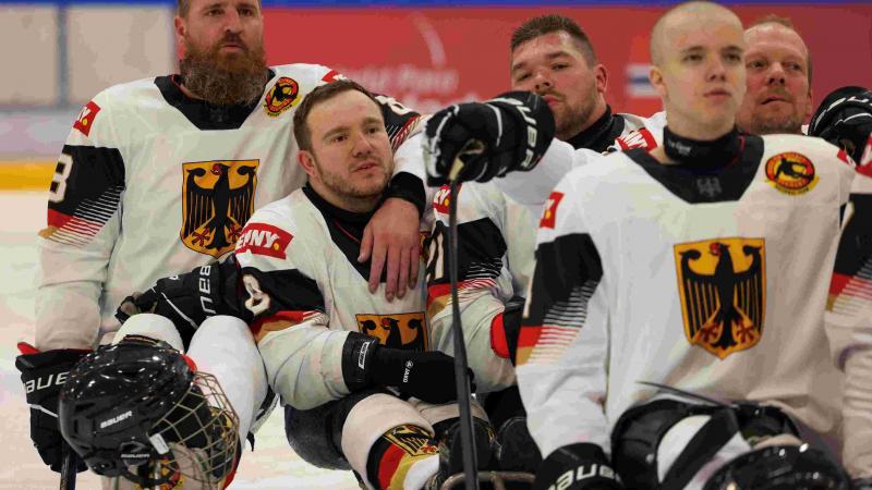 Players during a Para ice hockey match