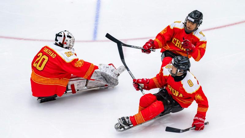 Players celebrate a goal