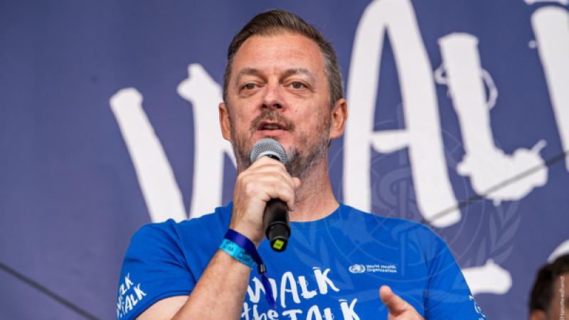 IPC President Andrew Parsons makes a speech during an event organised by the World Health Organization