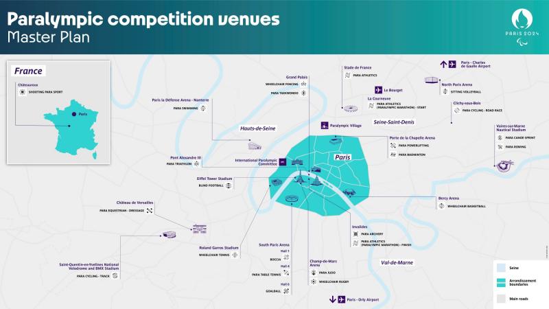 Map of all the competition venues at Paris 2024