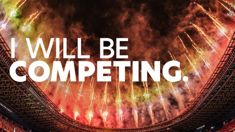 A photo of fireworks and the words "I will be competing"