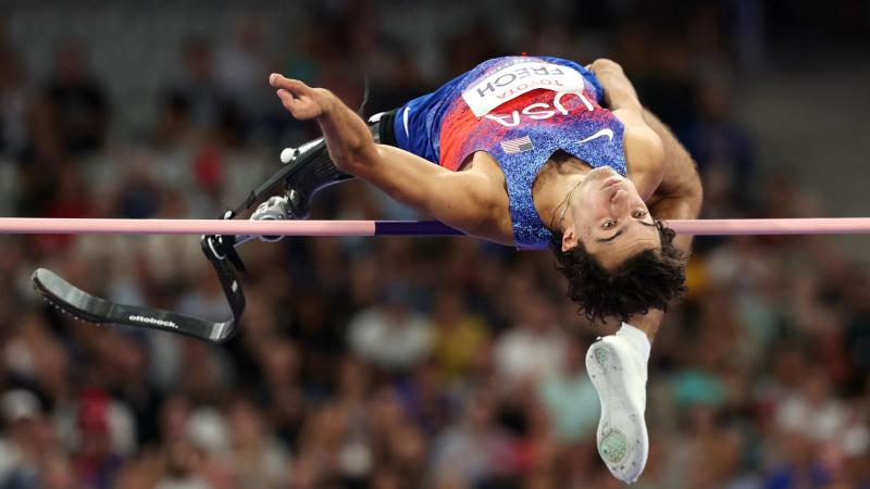 An athlete in action in high jump