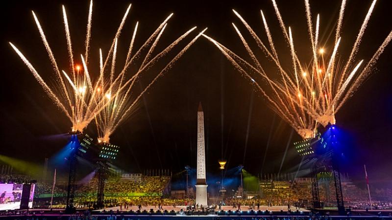 Fireworks over the Place de la Concorde during the closing stages of the Opening Ceremony of the Paris 2024 Paralympic Games, Paris, France