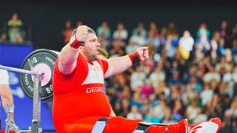 An athlete reacts after his lift 
