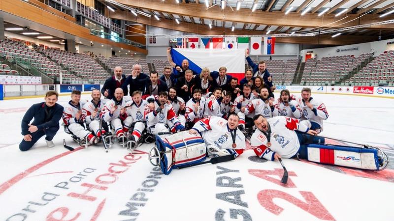 The Czech Para Ice Hockey Team celebrating on ice