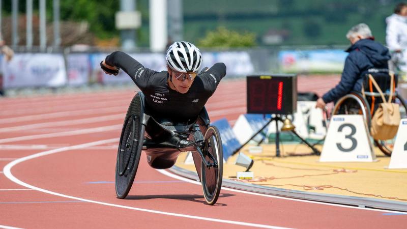 A wheelchair racer in action