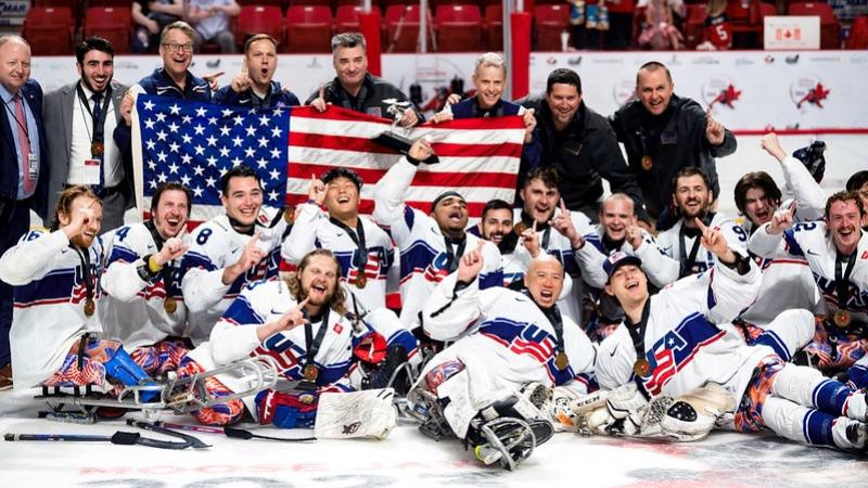 Team USA Para Ice Hockey celebrating on ice