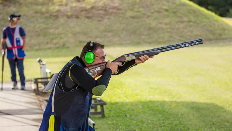 A Para trap shooter in a competition