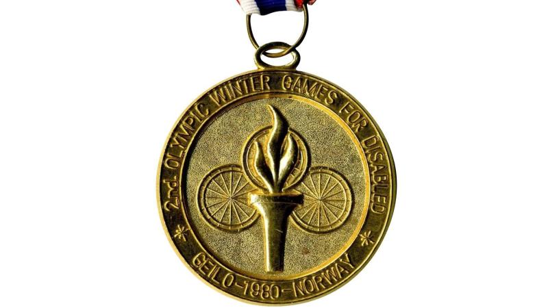 The gold medal from the Geilo 1980 Paralympic games in Norway.