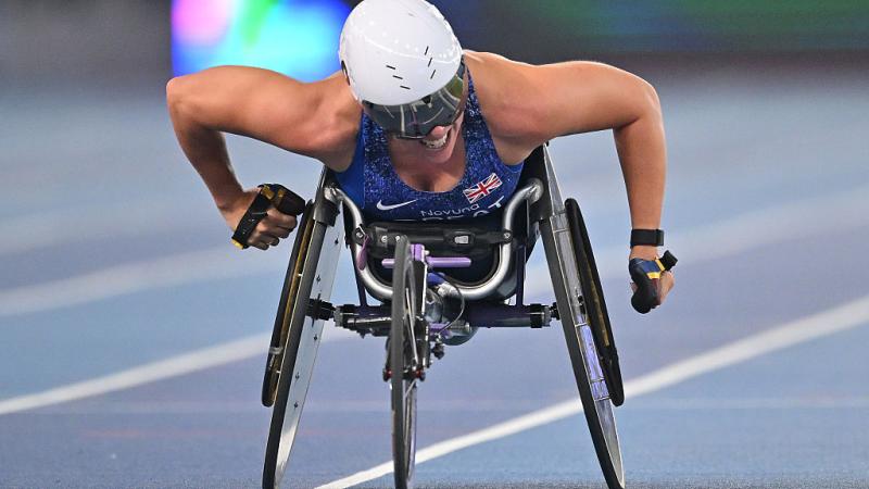 A wheelchair racer in action