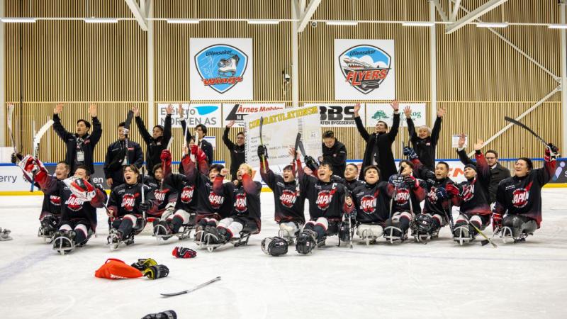 Athletes celebrate in joy