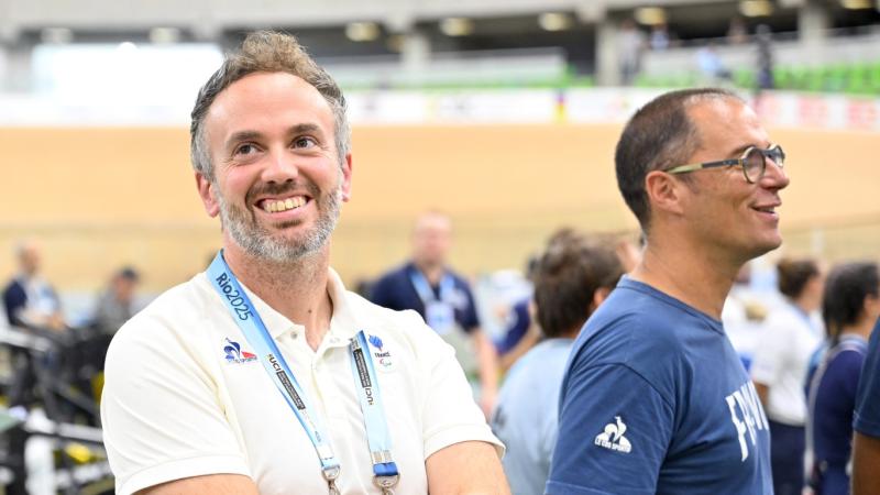 Mathieu Jeanne smiles during a competition