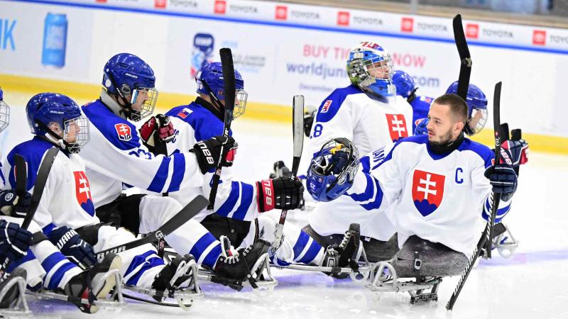 Athletes celebrate in joy