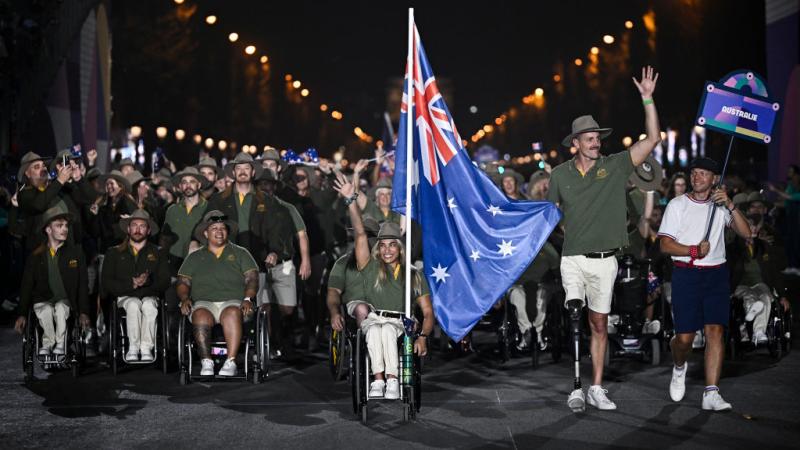 Australian athletes take part in the Parade of Nations during the Paris 2024 Opening Ceremony