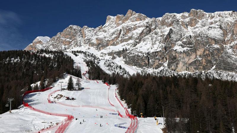 A general view of the finish line of the Para alpine skiing venue at Milano Cortina 2026