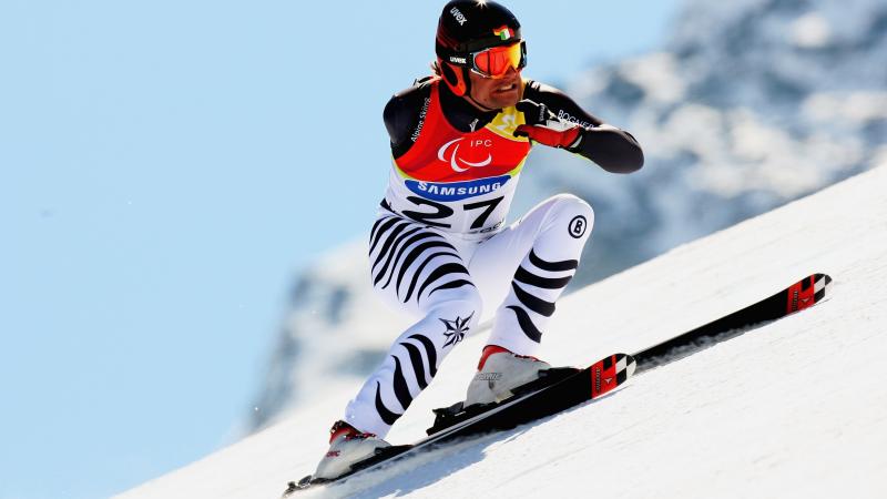 Gerd Schoenfelder of Germany competes in the Men's Super G