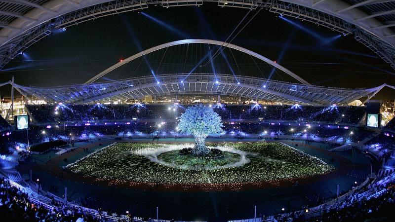 ATHENS - SEPTEMBER 17:  General views during the opening ceremony for the Athens 2004 Paralympic Games on September 17, 2004 at the Sports Complex Olympic Stadium in Athens, Greece.  (Photo by Brian Bahr/Getty Images)