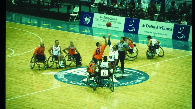 Start of a game Wheelchair Basketball in Atlanta 1996.