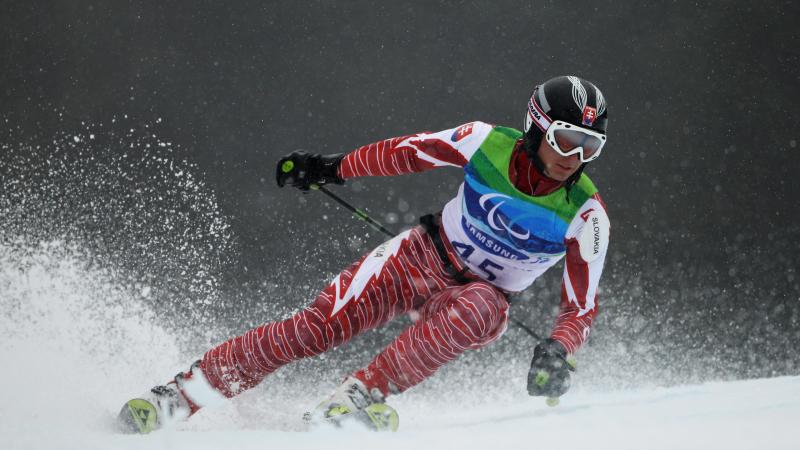 Jakub Krako (SVK) competes in the Men's Visually Impaired Giant Slalom at the Vancouver 2010 Paralympic Winter Games 