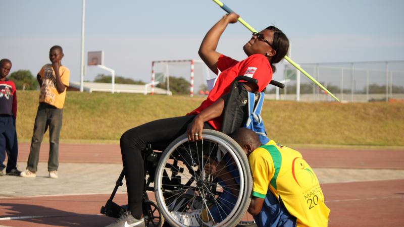 Athlete training at javelin during the IPC development camp in Zambia.