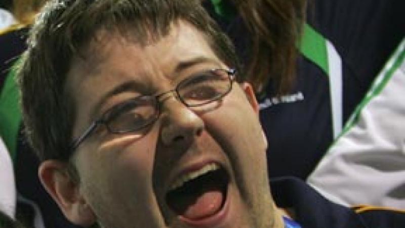 Irish Boccia player Padraic Moran cheering