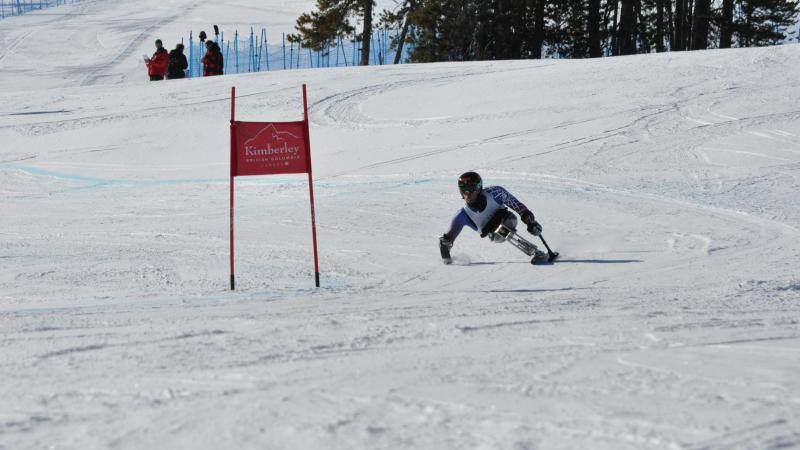 USA&#039;s Tyler Walker at the IPC Alpine Skiing NORAM Cup in Kimberley, Canada