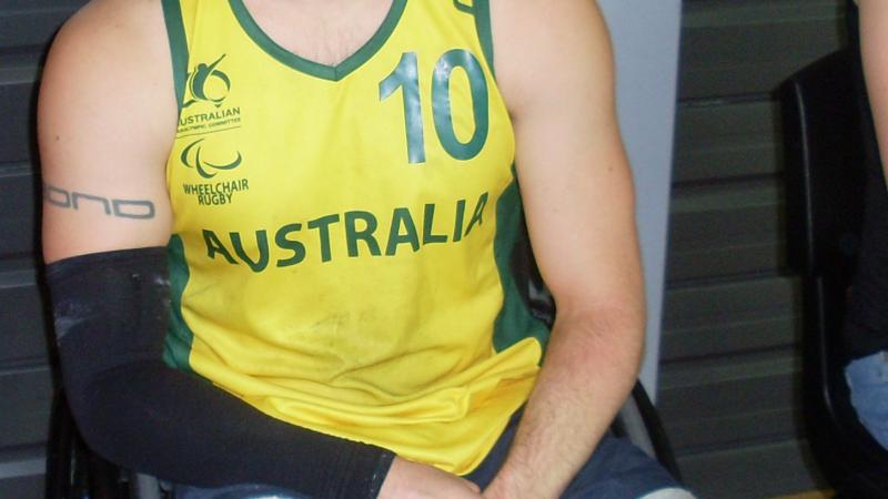 A picture of an Australian Wheelchair Rugby player.