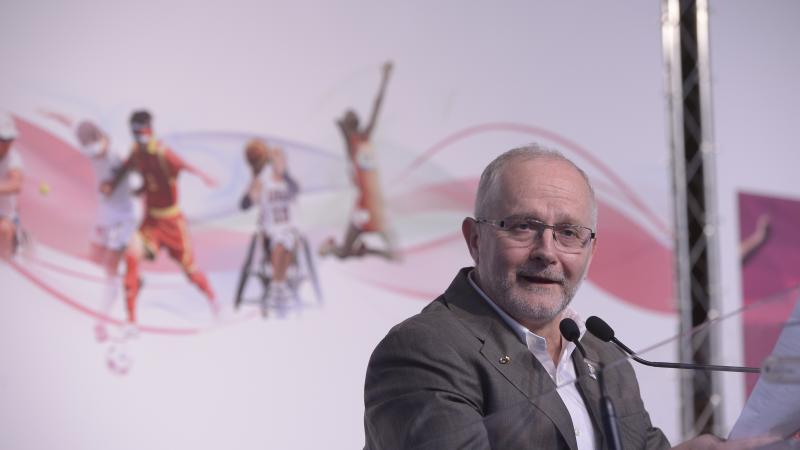 Sir Philip Craven addressing the London 2012 debrief