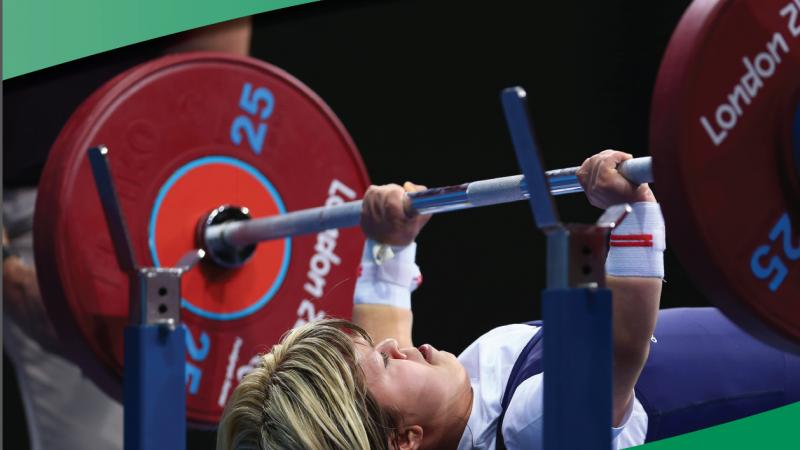 A picture of a woman competing in a powerlifitng competiton