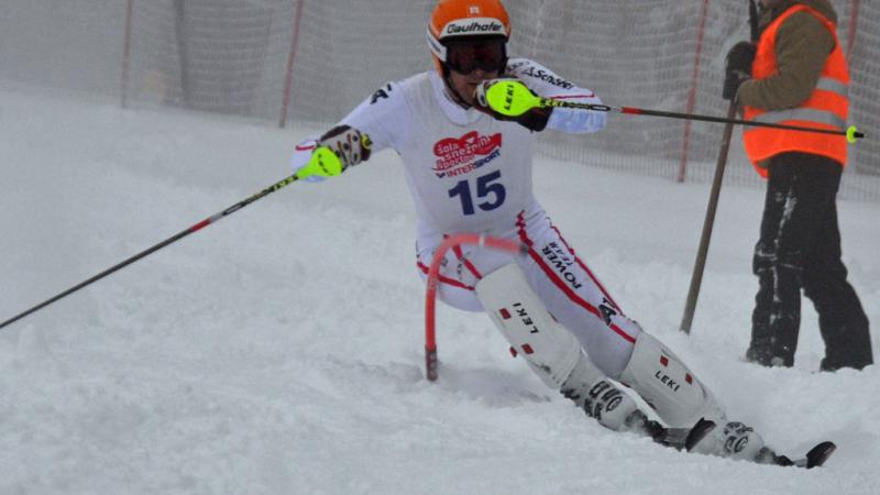 A picture of a man skiing.