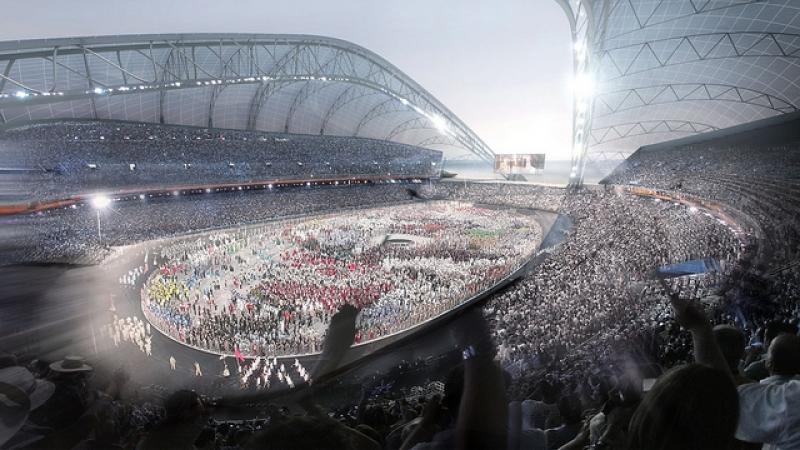 A picture of a olympic stadium from inside