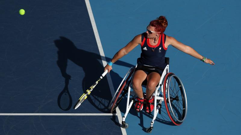 Great Britain's Jordanne Whiley plays a backhand