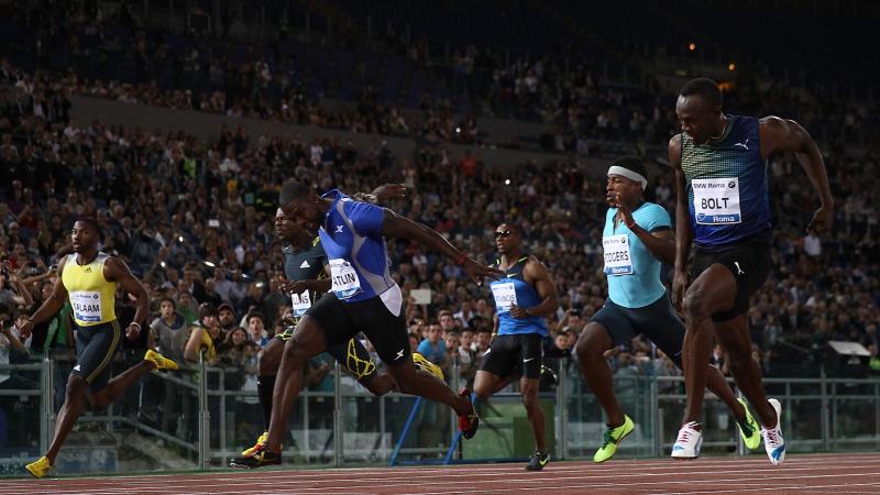 Justin Gatland edges ahead of Usain Bolt to clinch gold at the  2013 IAAF Diamond League event in Rome