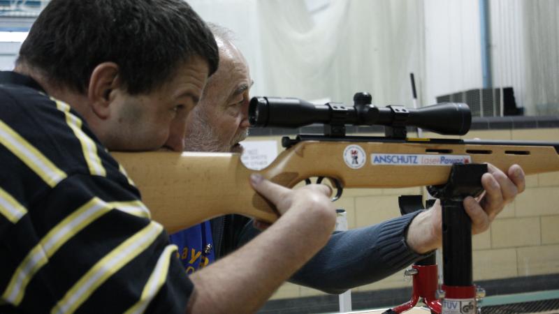 Fellow beginner Pablo Rees takes aim at the 'Wheelchair Spectacular' organised by Disability Sport Wales