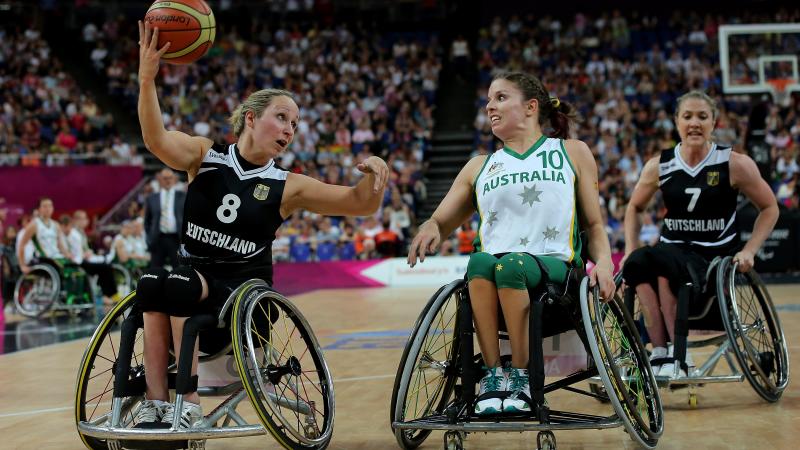 Annika Zeyen of Germany during the Women's Wheelchair Basketball Gold Medal Match between Australia and Germany at the London 2012 Paralympics