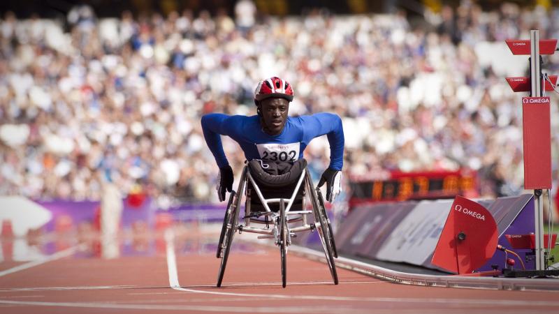 Demba Jarju of Gambia competes in the Men's 800m -T34 race at the London 2012 Paralympic Games