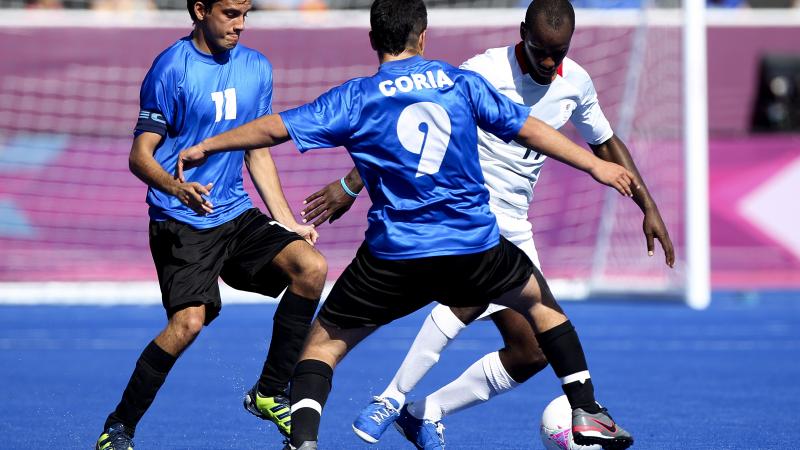 Argentina's football 7-a-side team plays against Great Britain at the London 2012 Paralympics