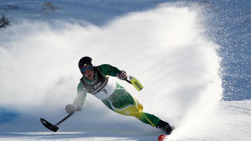 Cameron Rahles-Rahbula of Australia competes in the Mens Giant Slalom Standing 