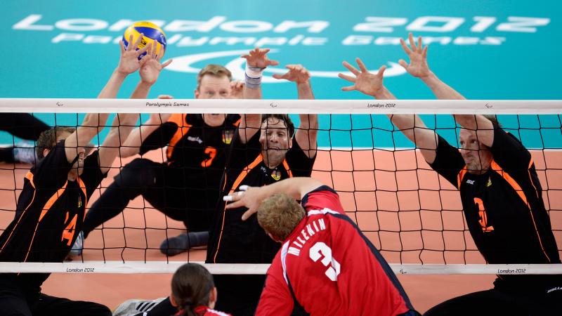 Germany and Russia's men's sitting volleyball teams