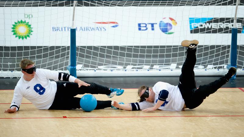 Finland's Petri Posio and Erkki Miinala block the ball during their gold-medal match at the London 2012 Paralympic Games. After winning Paralympic gold, the Finnish squad will now host the 2014 World Championships.