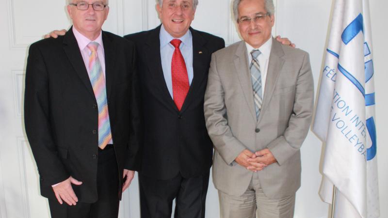 FIVB President Dr. Ary S. Graça F° with World ParaVolley President Dr. Hossam Eldin Mostafa (right) and Sport Director Denis Le Breuilly