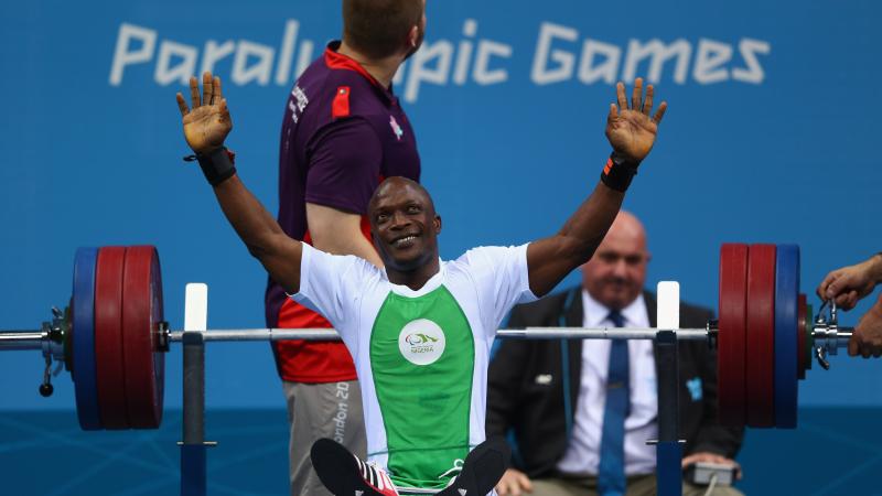 Nigeria's Yakubu Adesokan winning gold at London 2012
