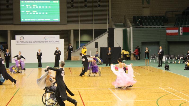 Dancers compete at the 2013 IPC Wheelchair Dance Sport World Championships in Tokyo, Japan.