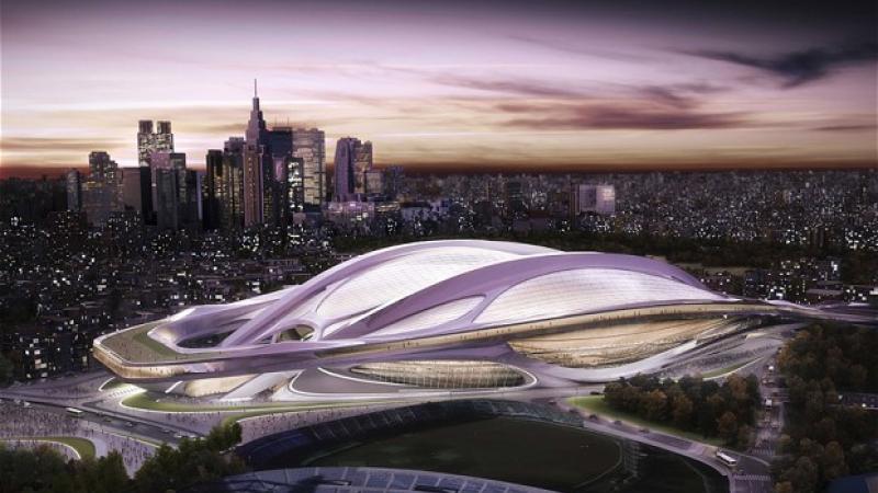 An artist's impression of how the Tokyo 2020 national stadium will look
