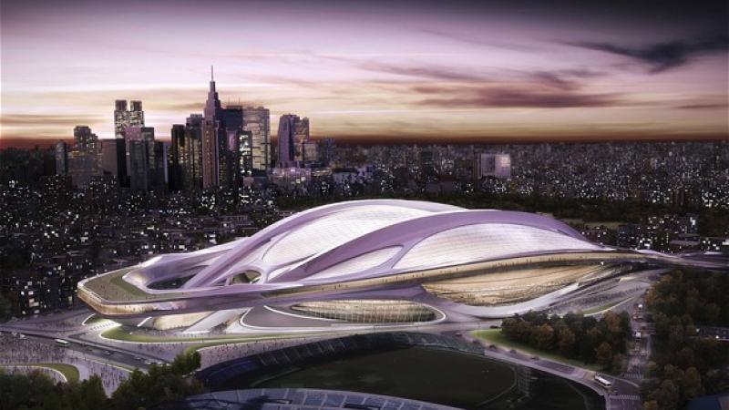 An artist's impression of how the Tokyo 2020 national stadium will look