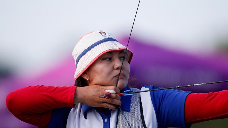 Javzmaa Byambasuren of Mongolia competes in the Women's Individual Recurve - Standing class at London 2012