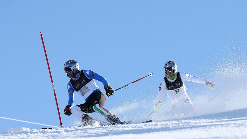 Alessandro Daldoss of Italy competes in the Mens Slalom Visually Impaired