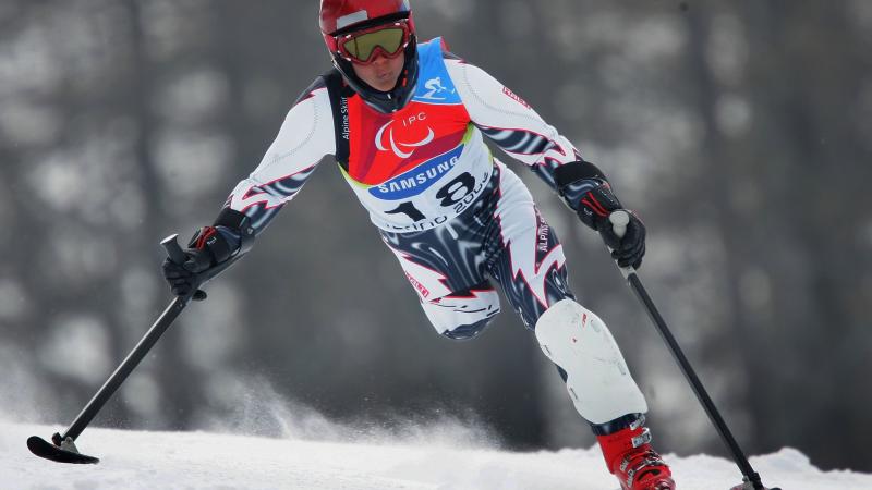 Finnish alpine skier Katja Saarinen at a slalom event