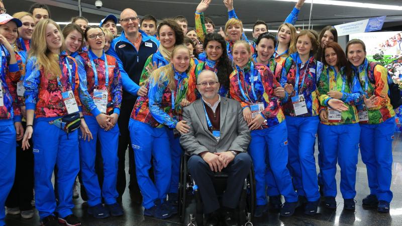 Sir Philip Craven arrives at Sochi 2014